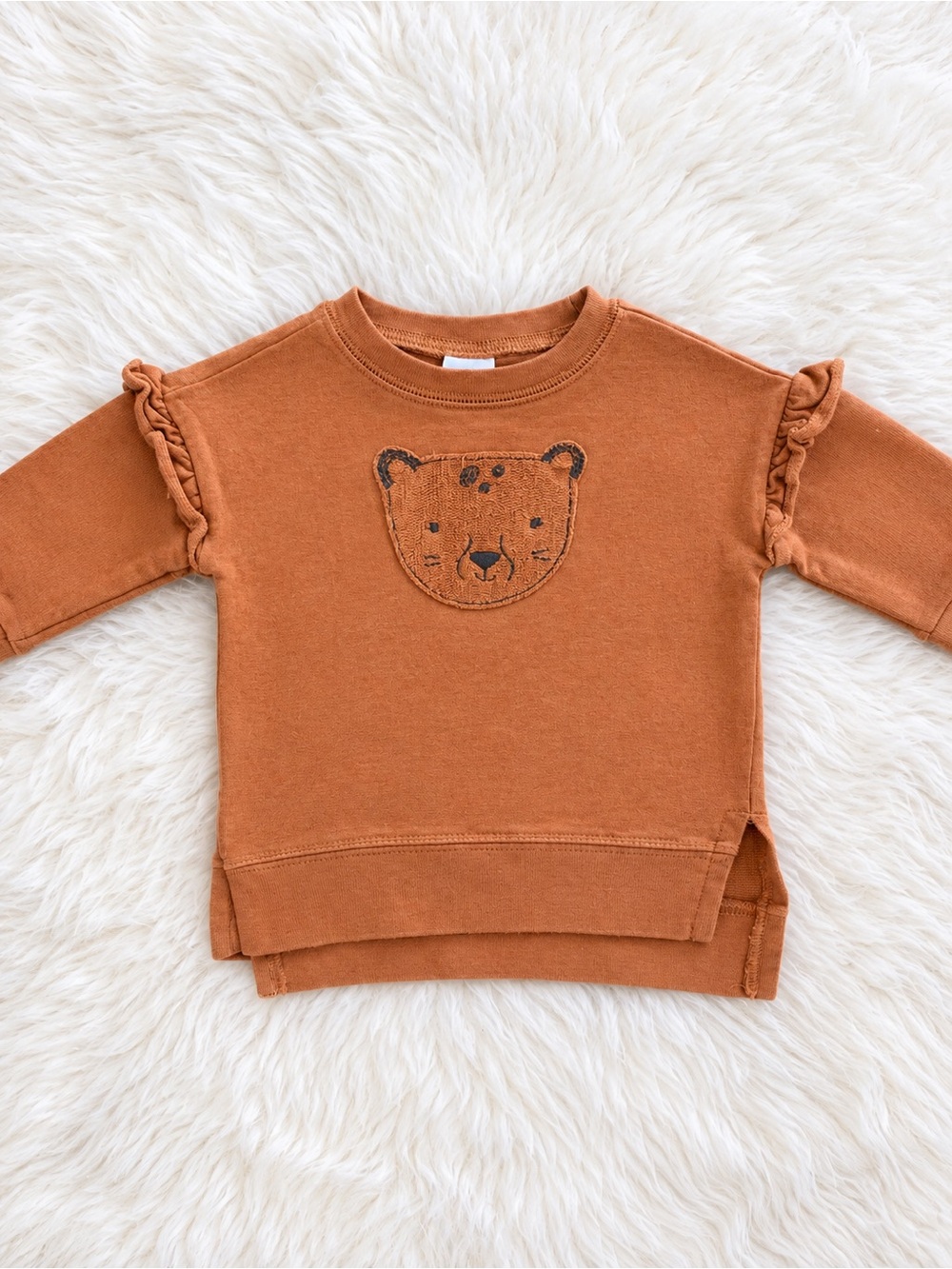 Carter's Rust Bear Face Ruffle-Sleeve Sweatshirt